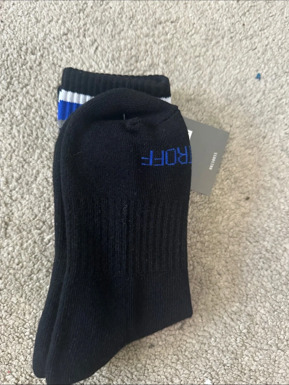 (3) Pack- Fort Troff Black & Blue Men's Crew Socks w/zipper pockets